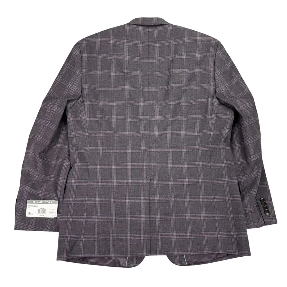 Michael Kors Mens Kent Classic Fit Stretch Plaid Sport Coat Burgundy 42R